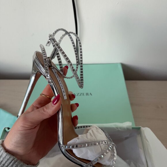 NWT Aquazzura Dance Plexi Sandals 105 Silver Sz 40 Crystal Embellished Stilettos - Picture 5 of 9